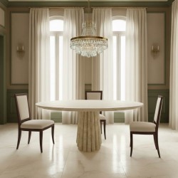 Bellis Yuvarlak Traverten Yemek Masası