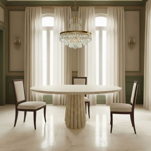 Bellis Yuvarlak Traverten Yemek Masası