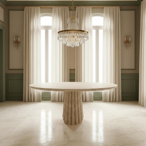 طاولة طعام باولو المستديرة المصنوعة من حجر الترافرتين