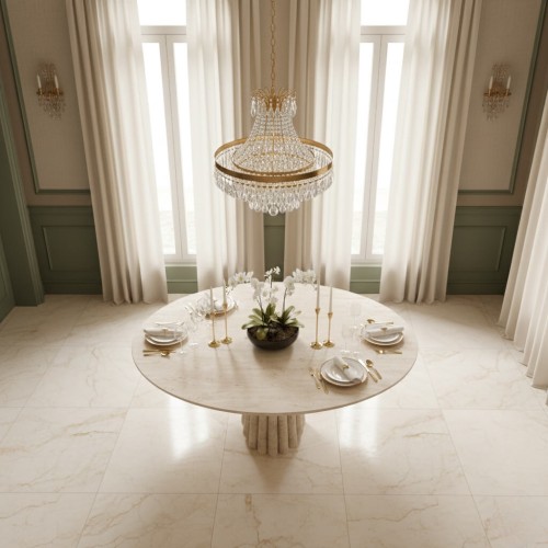 طاولة طعام باولو المستديرة المصنوعة من حجر الترافرتين