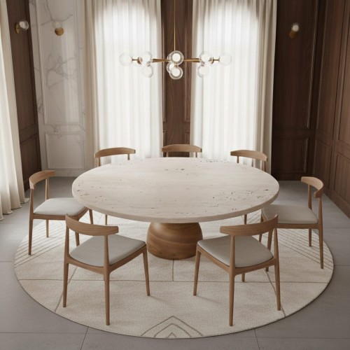 طاولة طعام كارلو المستديرة المصنوعة من حجر الترافرتين